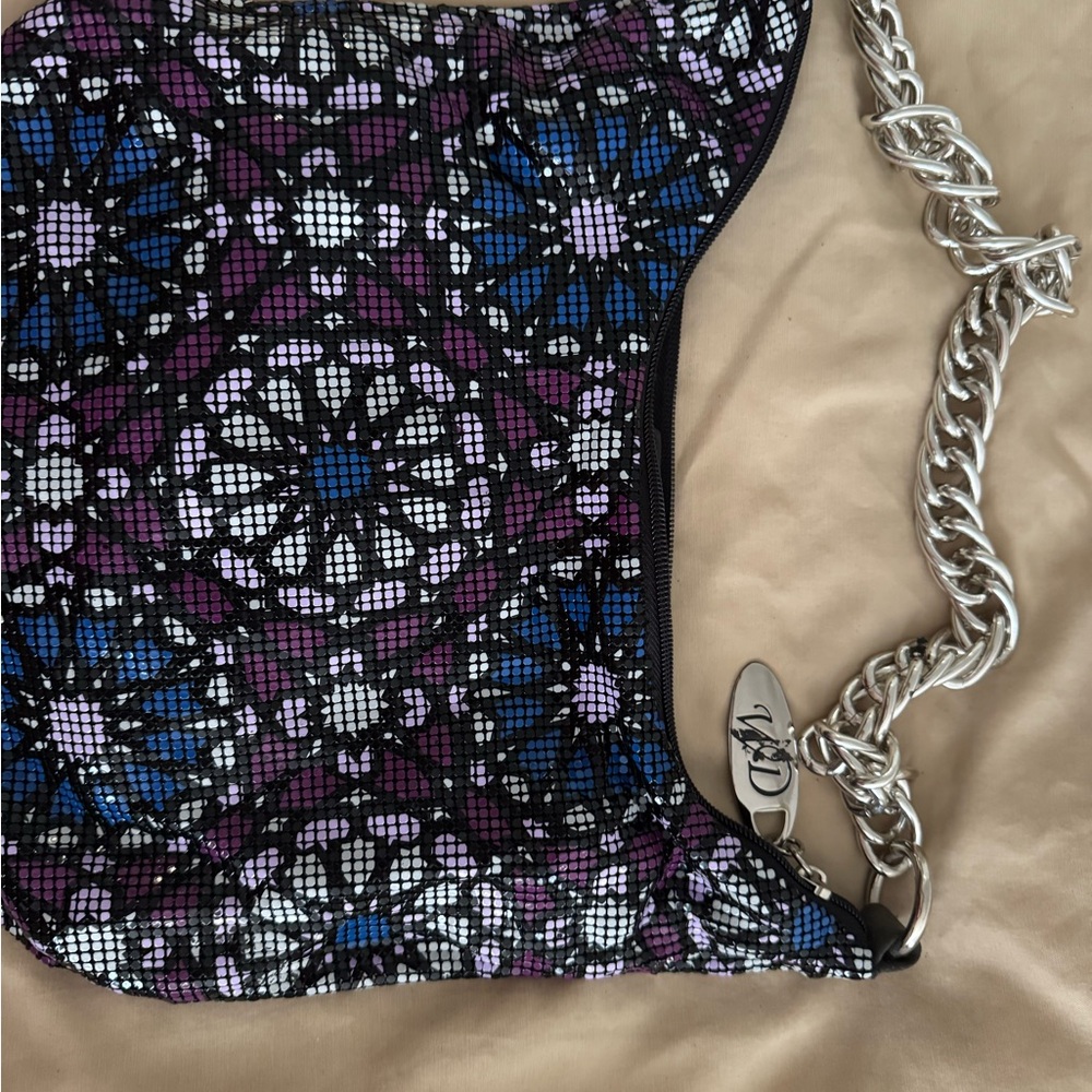 Whiting & Davis Purple and Blue Shoulder Bag with Chain Strap